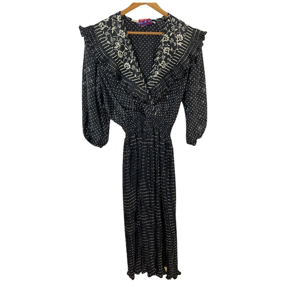 Susan Tudor Vintage Black and White Polka Dot | Pleated Midi | Maxi Dress